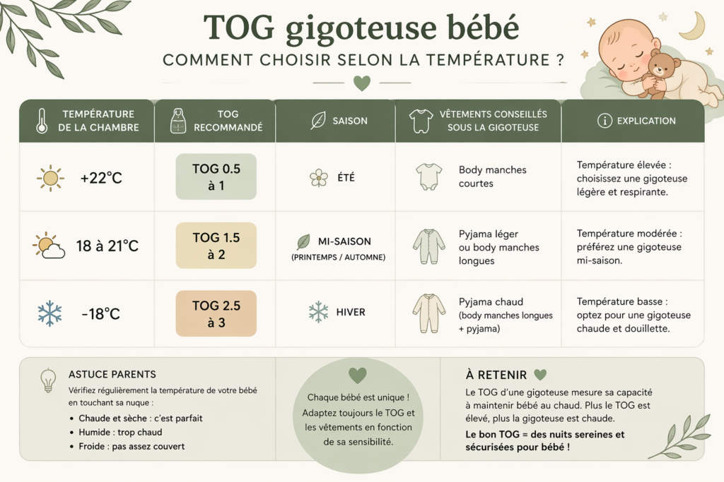 TOG gigoteuse bébé selon température