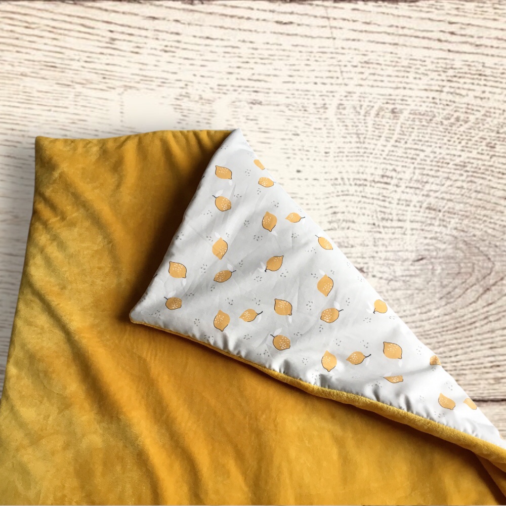 couverture bébé fait main Mentonnaise coton imprimé citron Minky